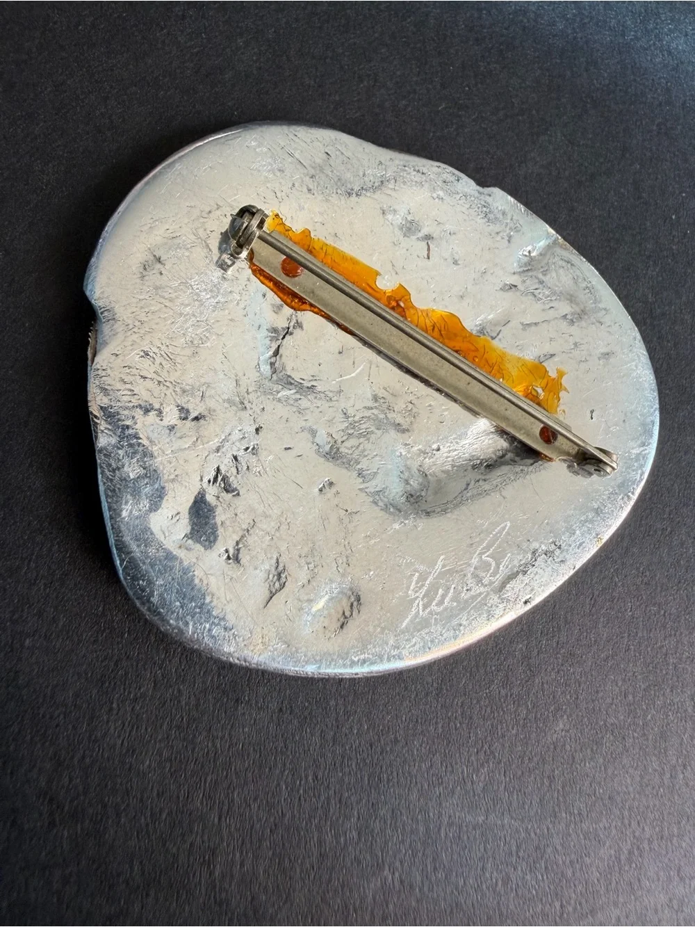 Vintage V. Benito Signed Mid Century Modernist Mixed Metal Brutalist Brooch